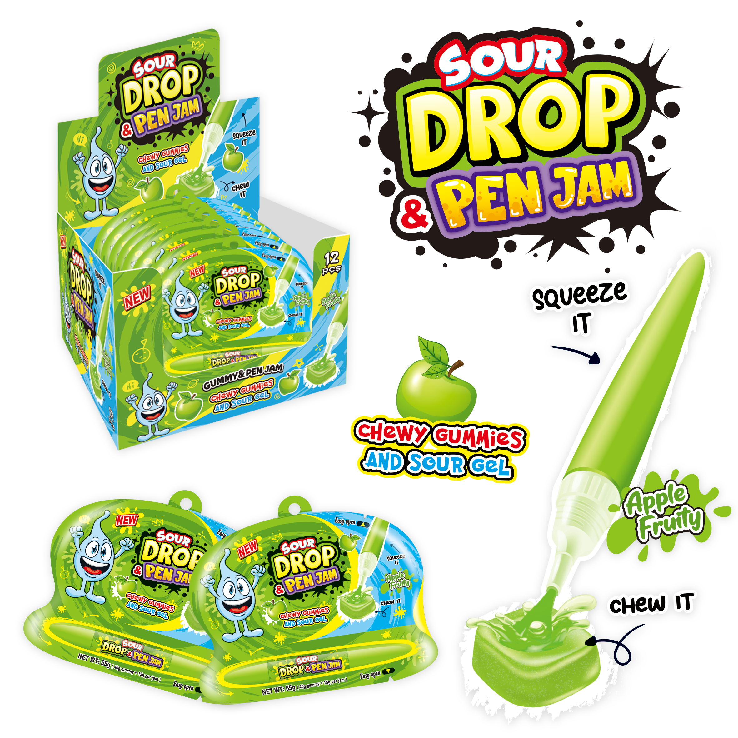 APPLE SOUR DROP PEN JAM 55g 12ks