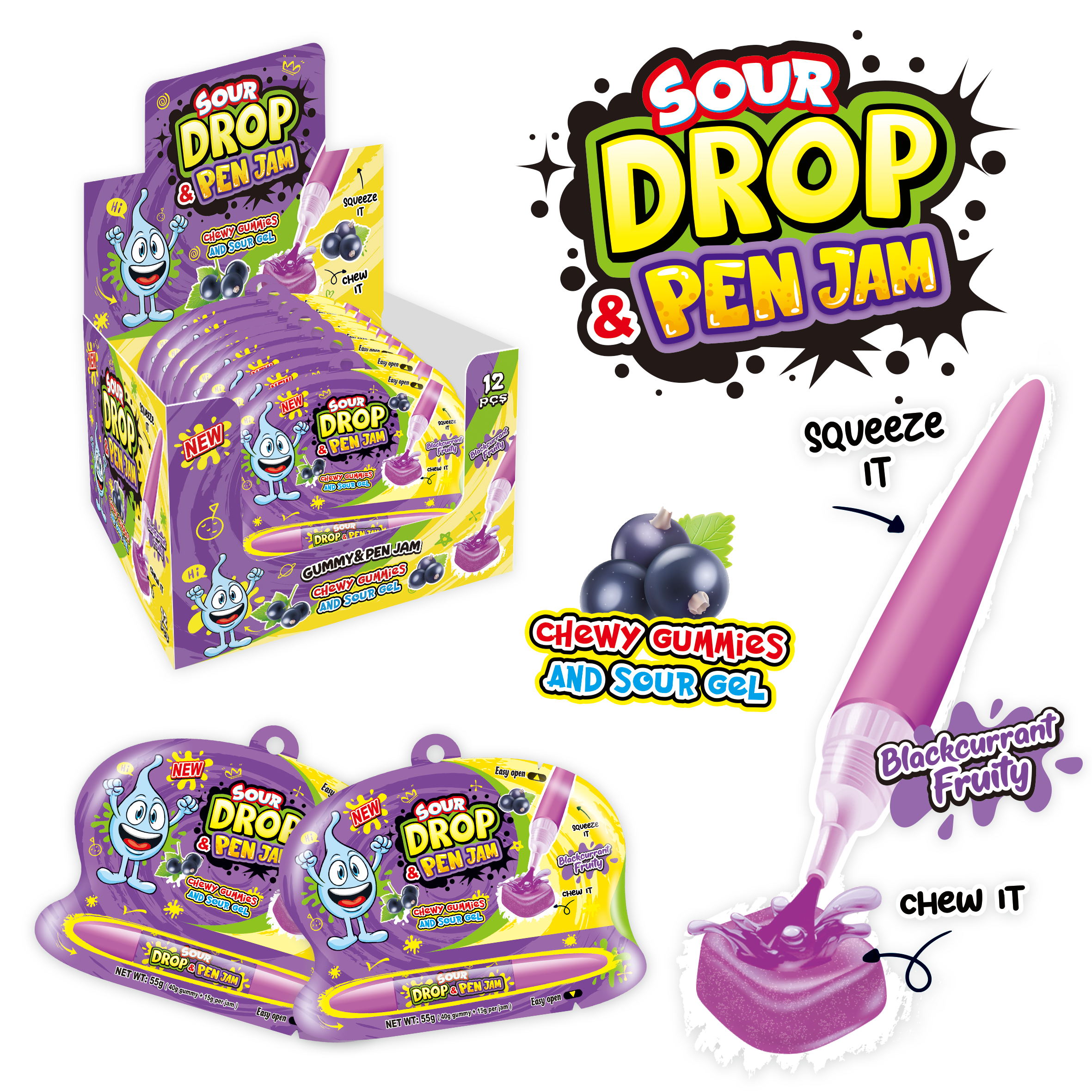 BLACKCURRANT SOUR DROP PEN JAM 55g 12ks