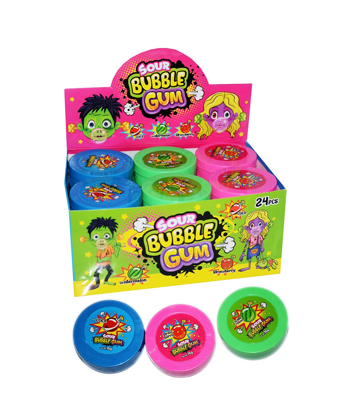 BUBBLE GUM & SOUR POWDER 15g 24ks