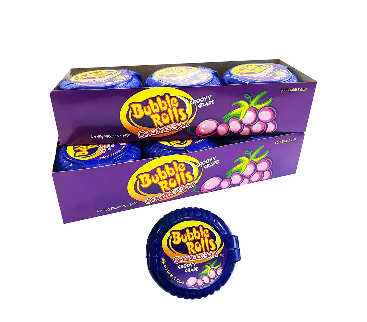 GRAPE BUBBLE ROLLS CHEWING GUM 40g 12ks