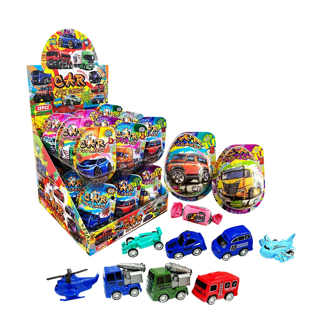 CARS TOYS PLASTIC EGGS 9.3 CM 5g 18ks