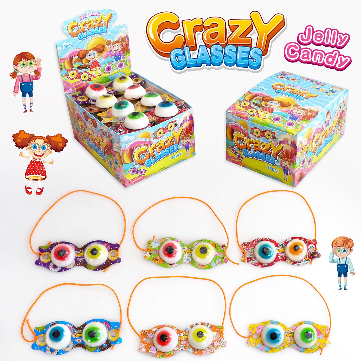 CRAZY GLASSES JELLY CANDY (PFS01299) 15g 24ks
