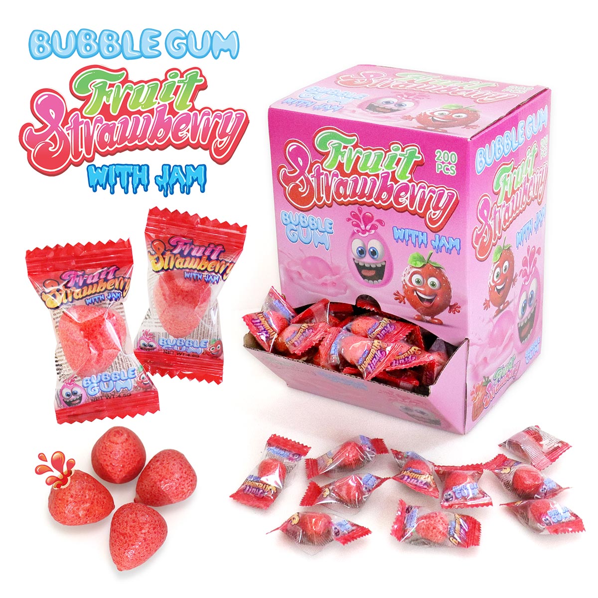 FRUIT STRAWBERY BUBBLE GUM (PFS01348)  4,5g 200ks