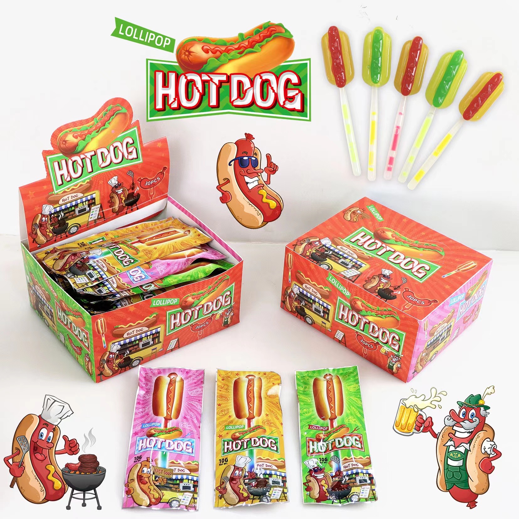 HOT DOG LIGHT LOLLIPOPS 10g 30ks