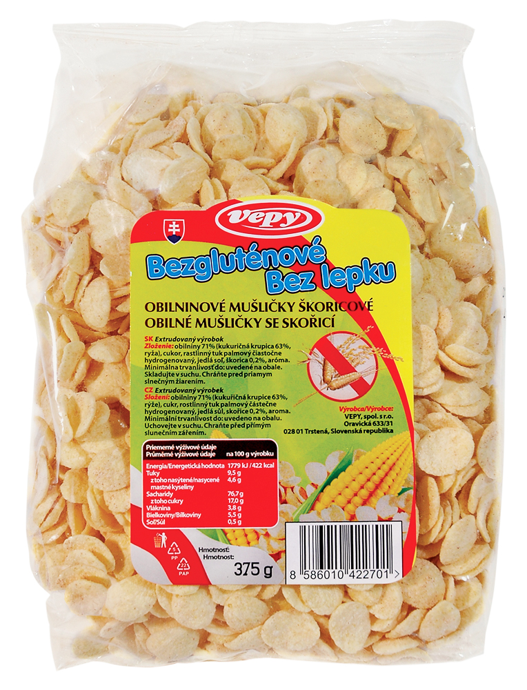 Obilné MUŠLIČKY SKOŘICOVÉ bezgluténové 375g 10ks