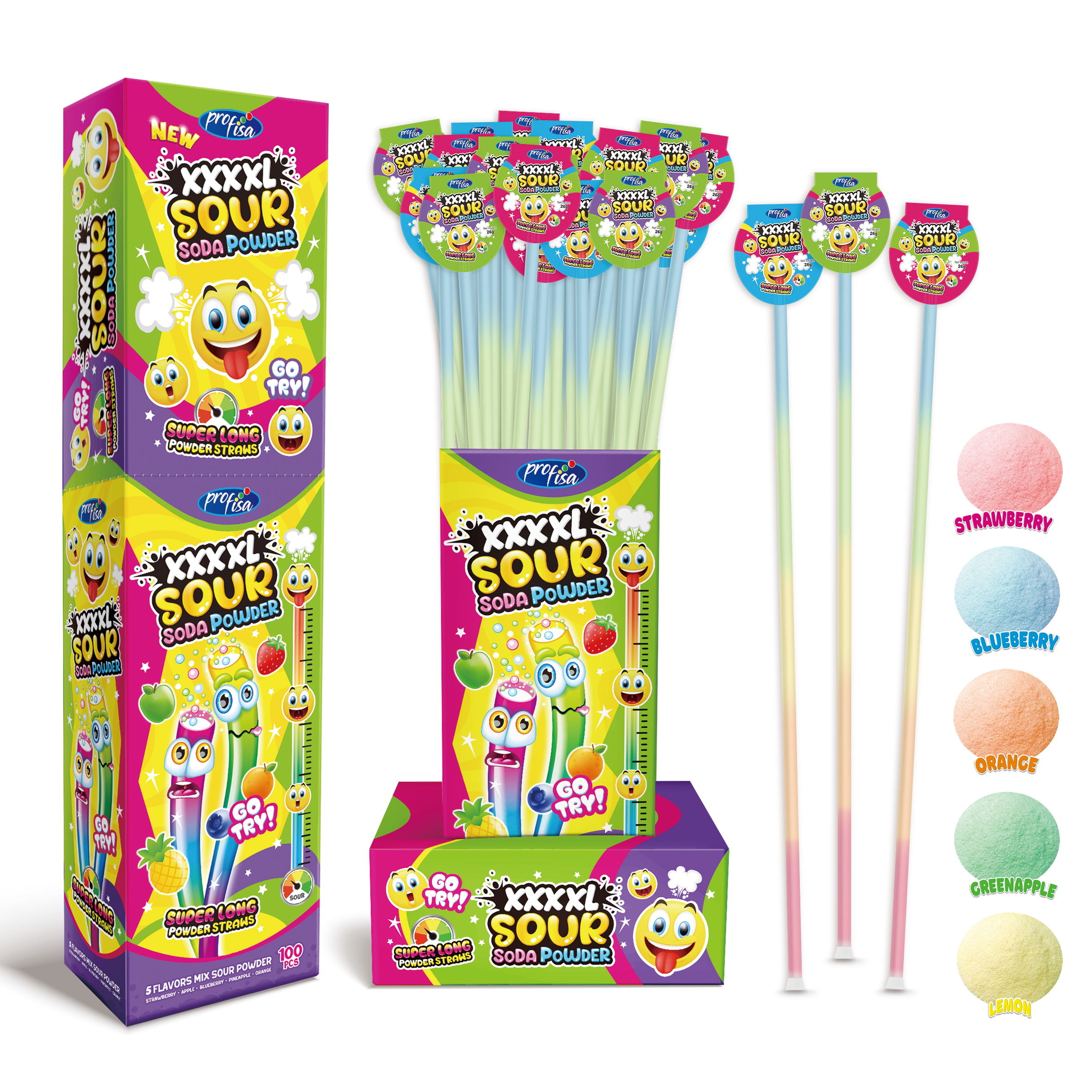 NEW BIG XXXXL SOUR SODA POWDER STRAW 26g 100ks