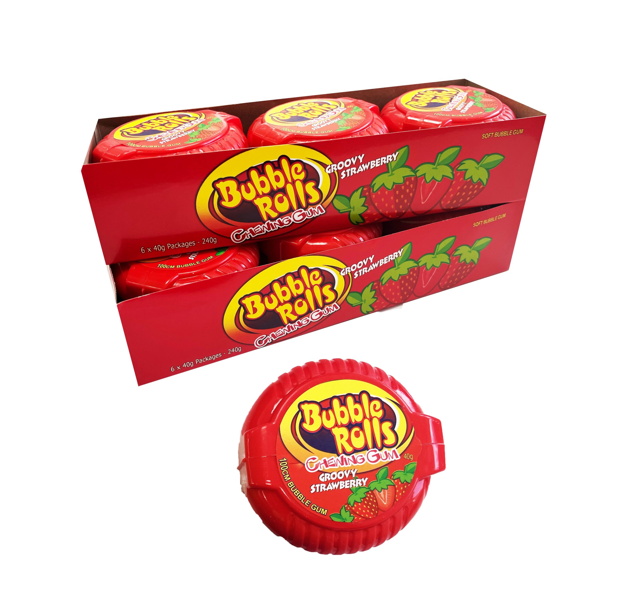 STRAWBERRY BUBBLE ROLLS CHEWING GUM  40g 12ks