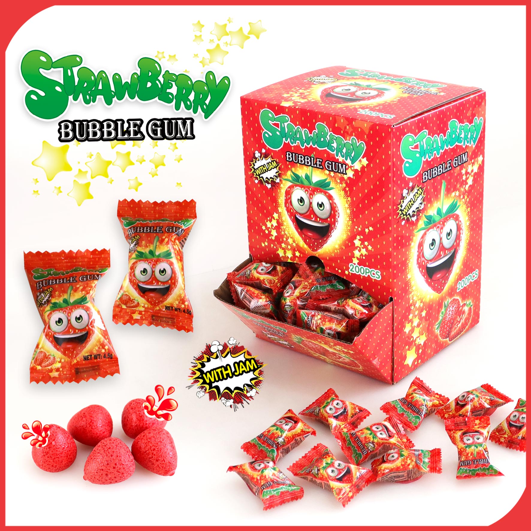 STRAWBERY BUBBLE GUM 4,5g 200ks
