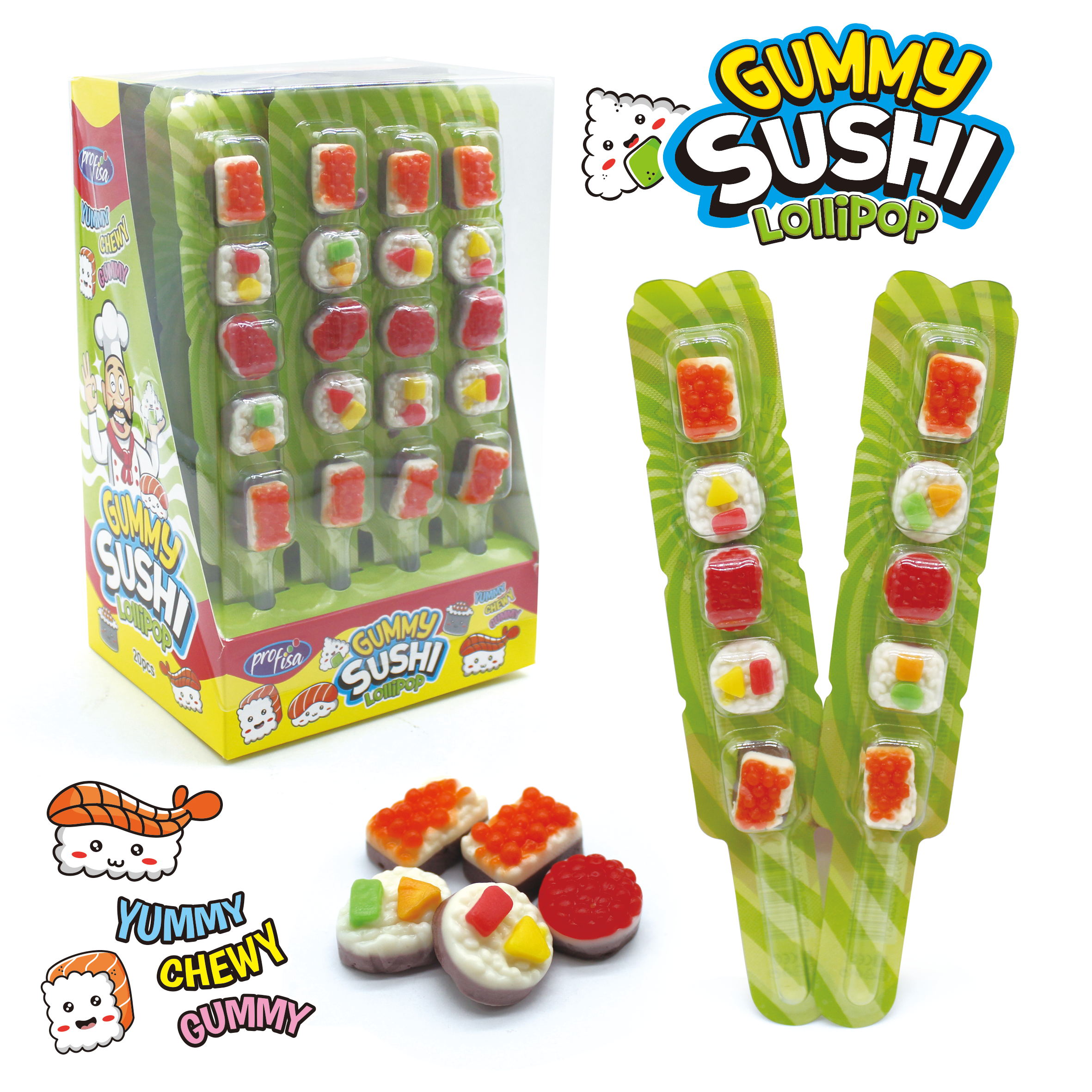 SUSHI GUMMY LOLLIPOP 13g 20ks