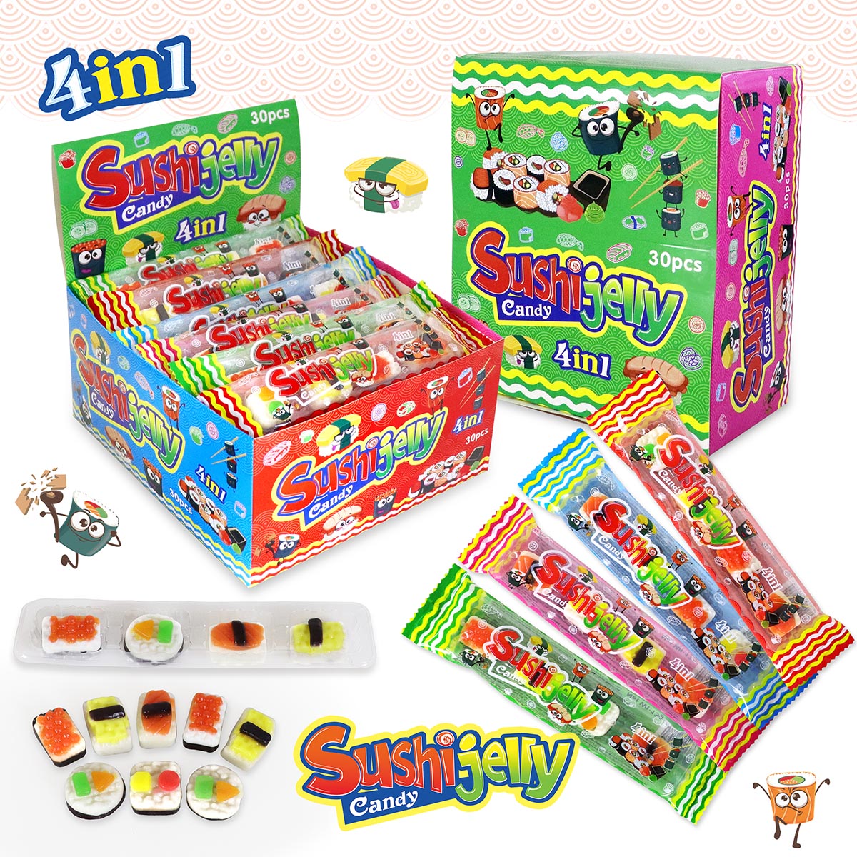 SUSHI PARTY JELLY Candy 4in1 PFS01330 13g 30ks
