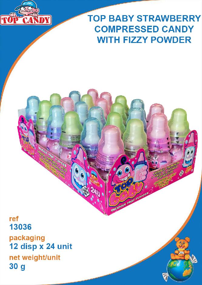 TOP BABY Strawberry Compressed Candy With Fizzy Powder 30g 24ks
