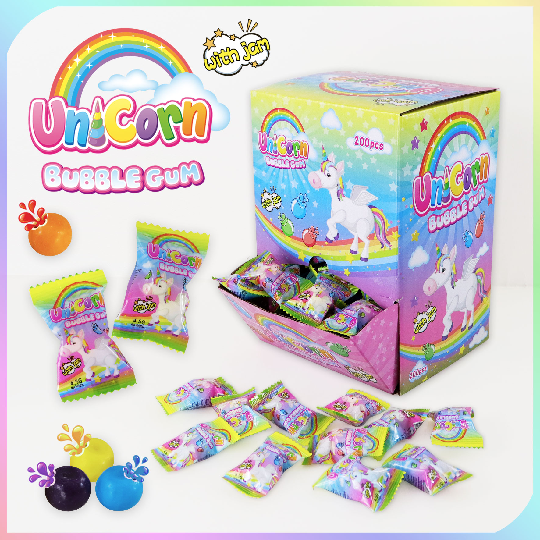 UNICORN BUBBLE GUM With Jam 4,5g 200ks