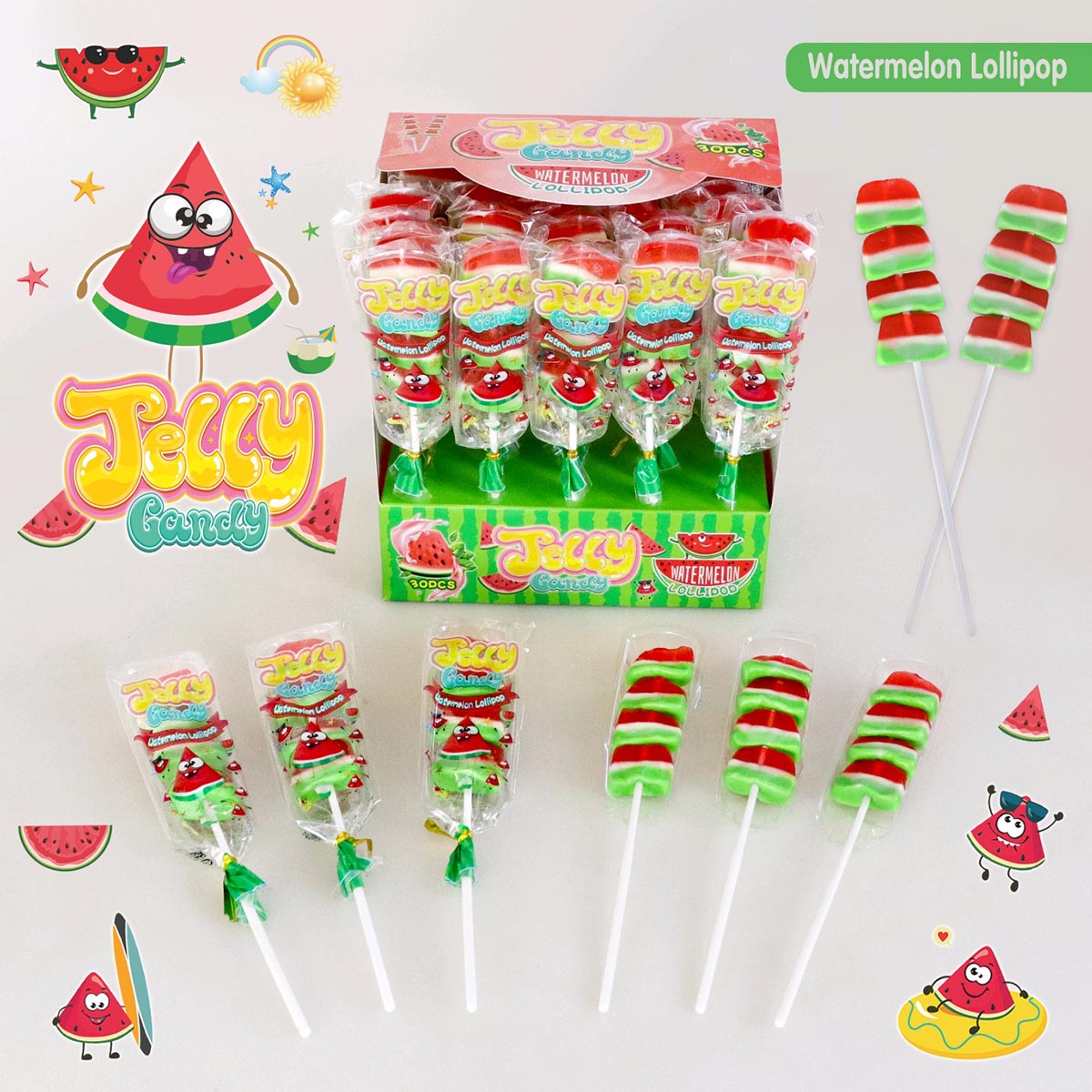 WATERMELON Jelly Candy Lollipops (PFS01318) 12g 30ks