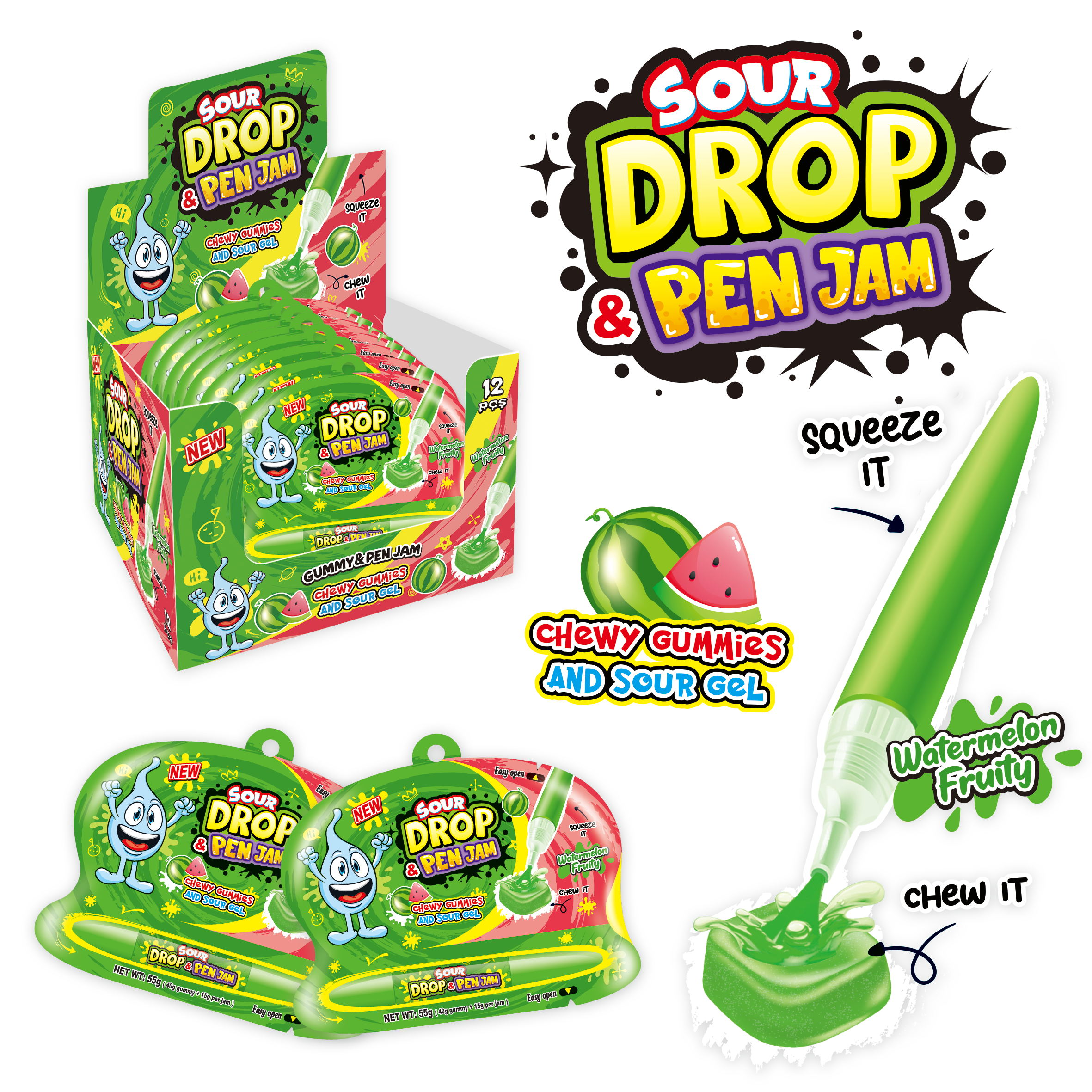 WATERMELON SOUR DROP PEN JAM 55g 12ks