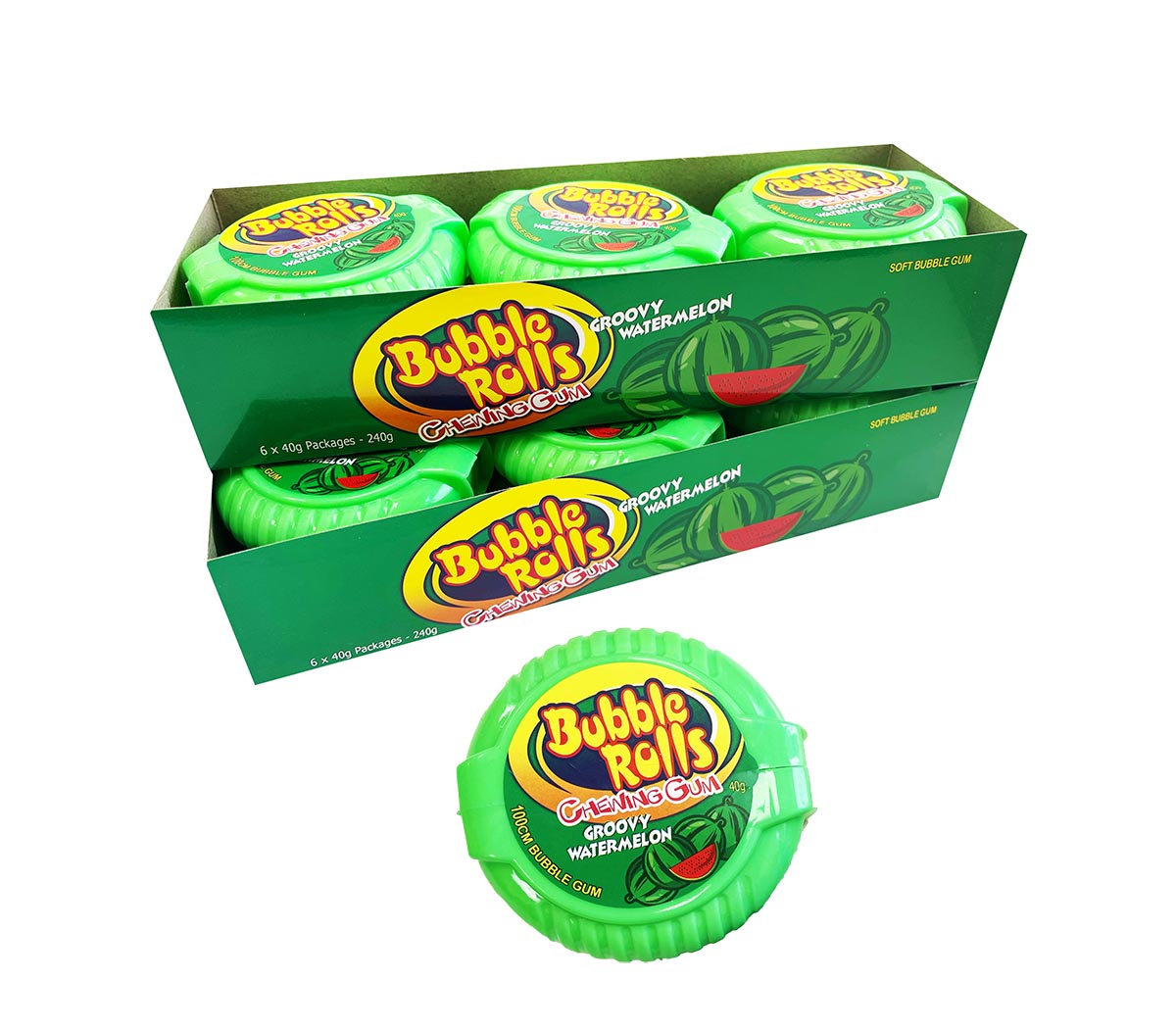 WATERMELOUN BUBBLE ROLLS CHEWING GUM  40g 12ks