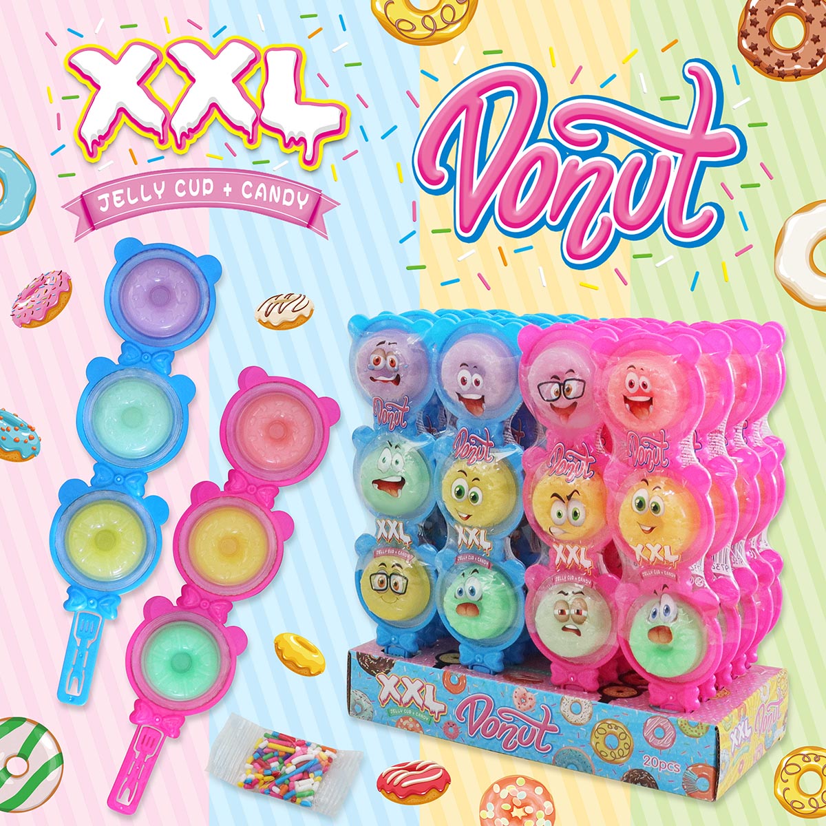 XXL DONUT JELLY CUP +CANDY (PFS01320) 43g 20ks