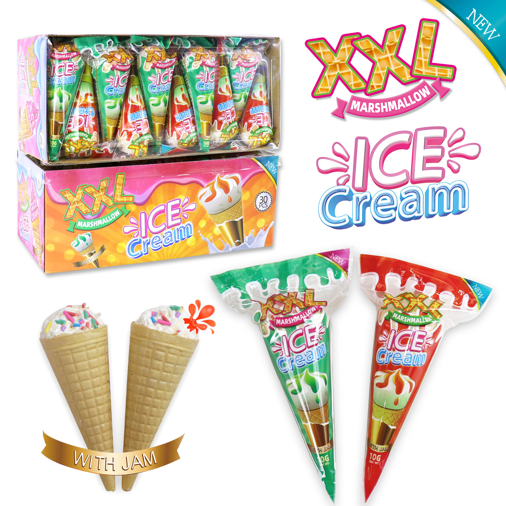 XXL ICE CREAM MARSCHMALLOW (PFS010114)  kornoutek with jam 10g 30ks