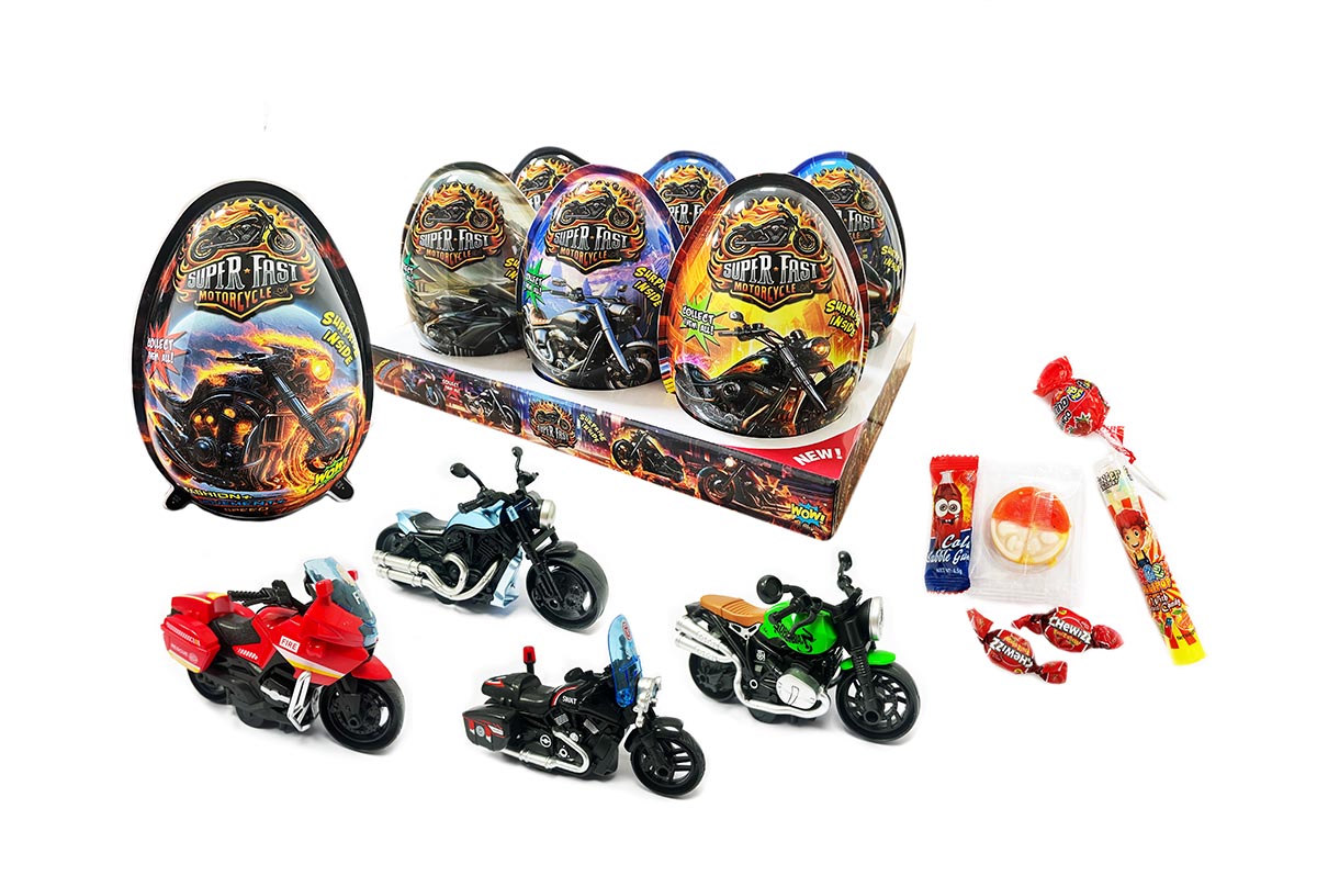 XXXL SUPER FAST MOTORCYCLE PLASTIC EGG 17.5CM 25g 6ks